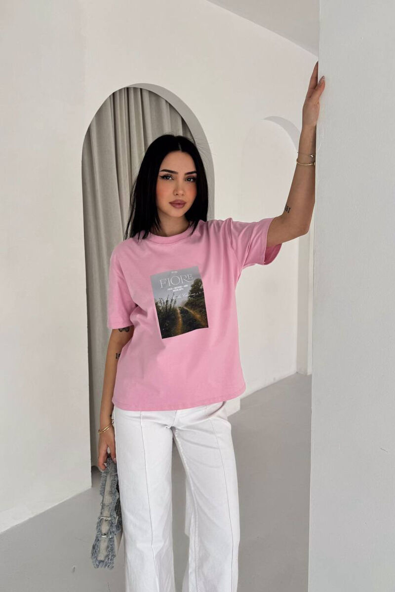 ONE COLOR FRONT IMAGE WOMAN T-SHIRT PINK/ROZE - 1