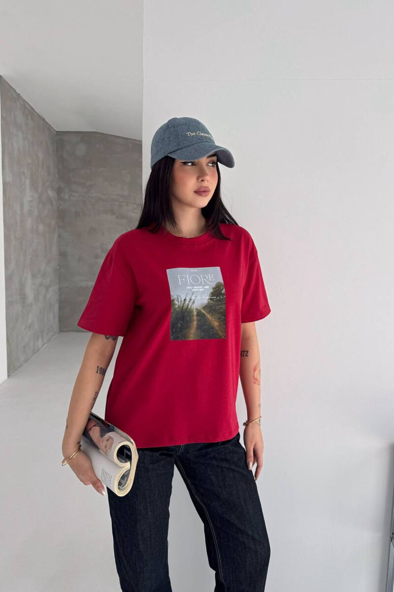 ONE COLOR FRONT IMAGE WOMAN T-SHIRT RED/E KUQE - 1
