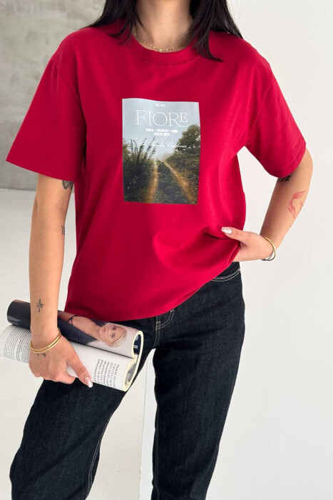 ONE COLOR FRONT IMAGE WOMAN T-SHIRT RED/E KUQE - 2