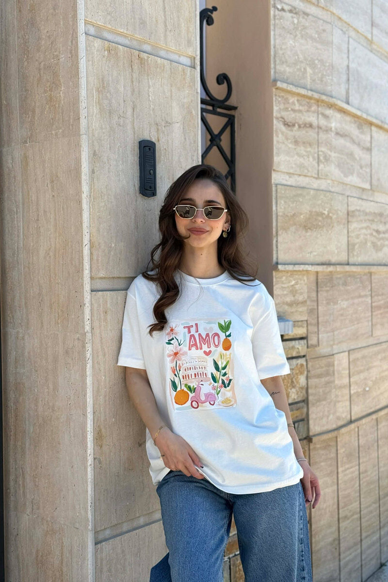 ONE COLOR FRONT IMAGE WOMAN T-SHIRT WHITE-E BARDHE - 1