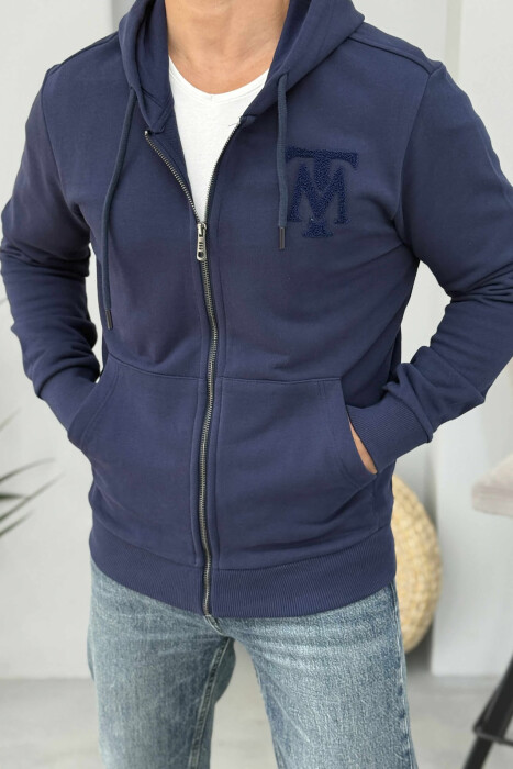 ONE COLOR FRONT LOGO MEN COTTON JACKET BLUE/BLU - 2