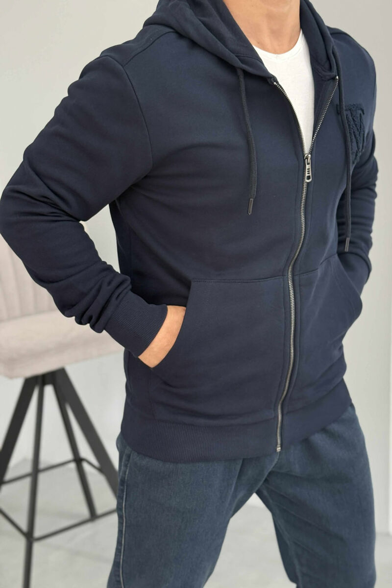 ONE COLOR FRONT LOGO MEN COTTON JACKET DARK BLUE/BEE - 2