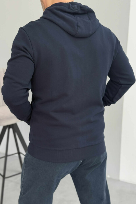 ONE COLOR FRONT LOGO MEN COTTON JACKET DARK BLUE/BEE - 4