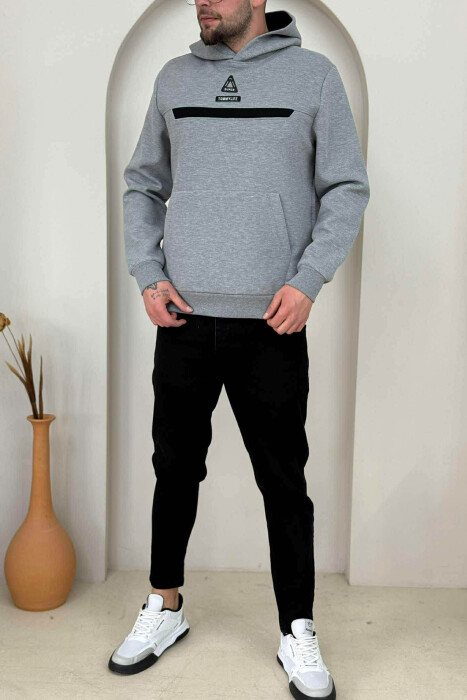 ONE COLOR FRONT LOGO MEN HOODIE GREY/GRI - KLAUDIO FASHION