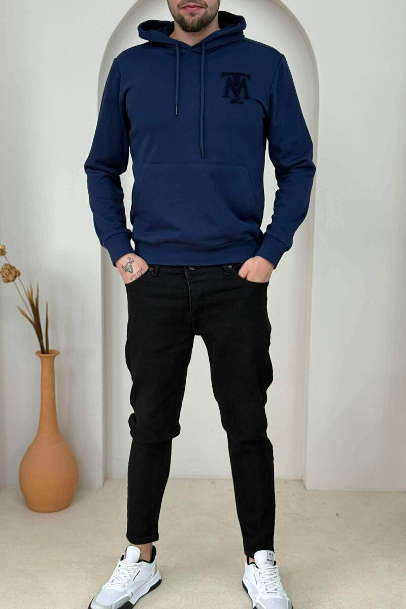 ONE COLOR FRONT LOGO SIMPLE MEN HOODIE BLUE/BLU - 1