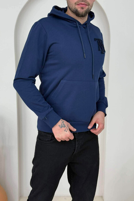 ONE COLOR FRONT LOGO SIMPLE MEN HOODIE BLUE/BLU - 3