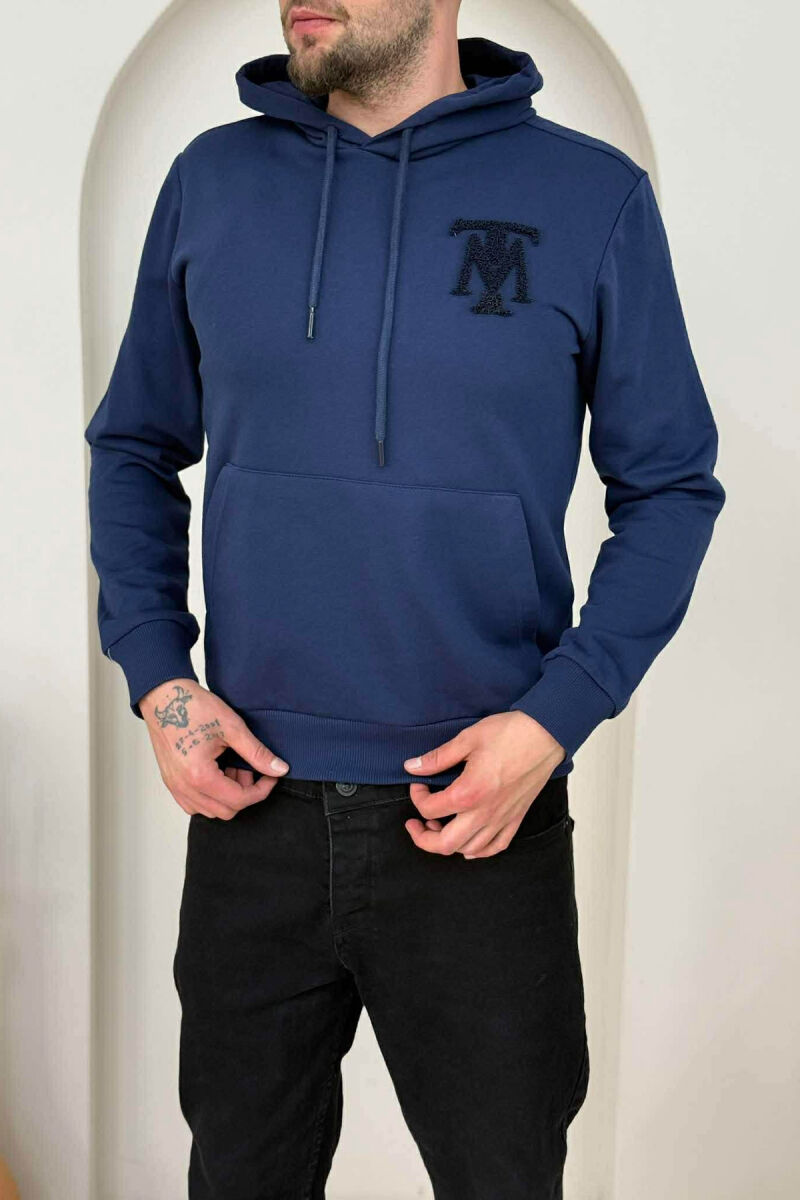 ONE COLOR FRONT LOGO SIMPLE MEN HOODIE BLUE/BLU - 4