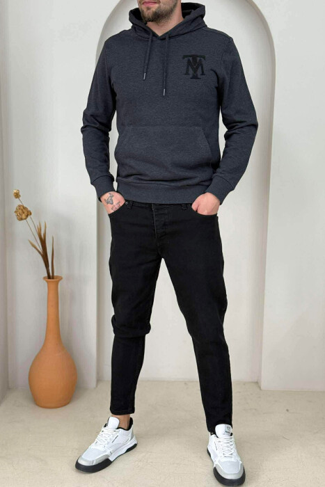 ONE COLOR FRONT LOGO SIMPLE MEN HOODIE DARK GREY/GEE 