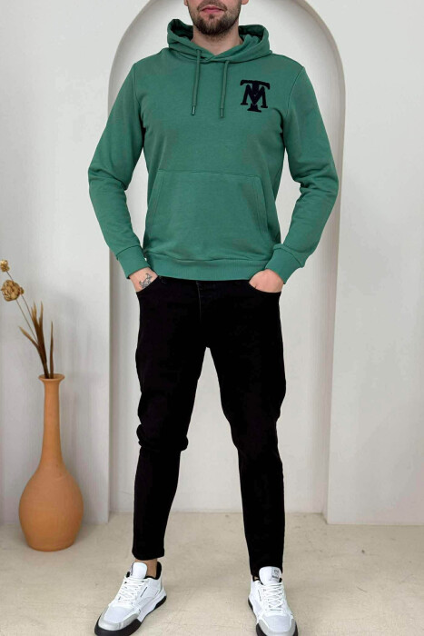ONE COLOR FRONT LOGO SIMPLE MEN HOODIE GREEN/JESHILE 