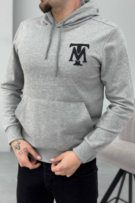 ONE COLOR FRONT LOGO SIMPLE MEN HOODIE GREY/GRI - 2
