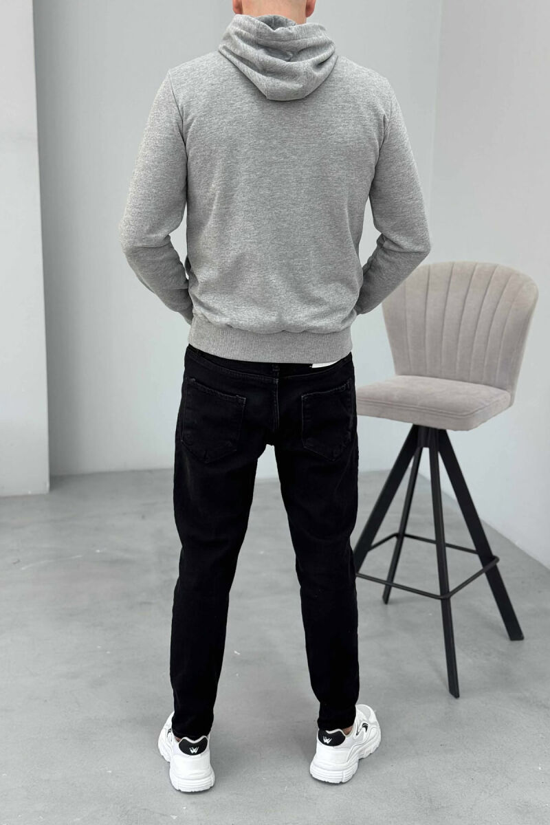 ONE COLOR FRONT LOGO SIMPLE MEN HOODIE GREY/GRI - 3