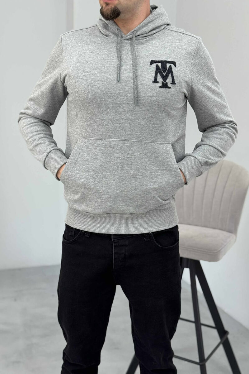 ONE COLOR FRONT LOGO SIMPLE MEN HOODIE GREY/GRI - 4