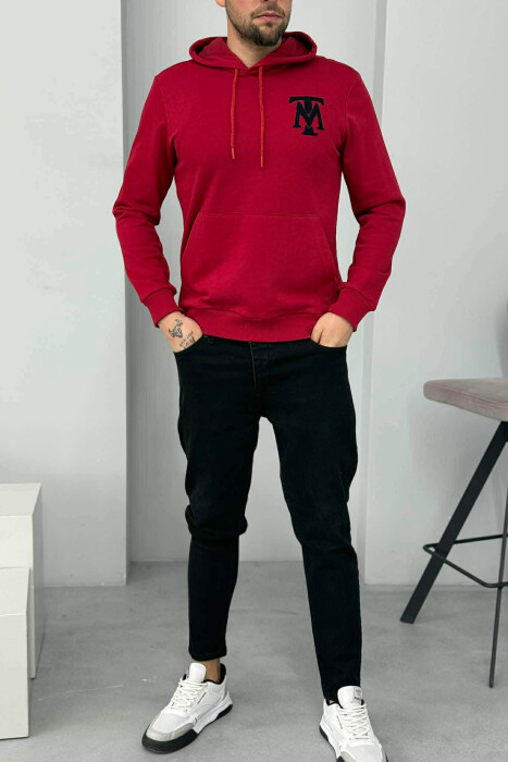 ONE COLOR FRONT LOGO SIMPLE MEN HOODIE RED/E KUQE - KLAUDIO FASHION