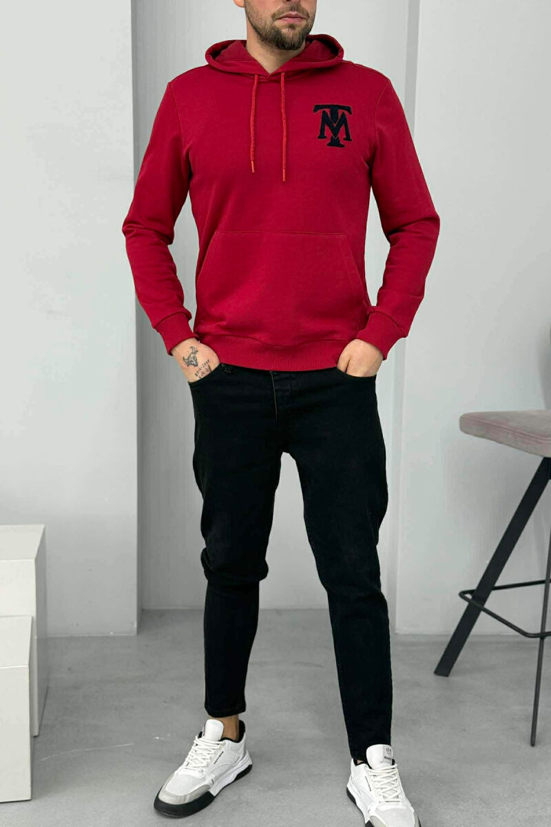 ONE COLOR FRONT LOGO SIMPLE MEN HOODIE RED/E KUQE - 1