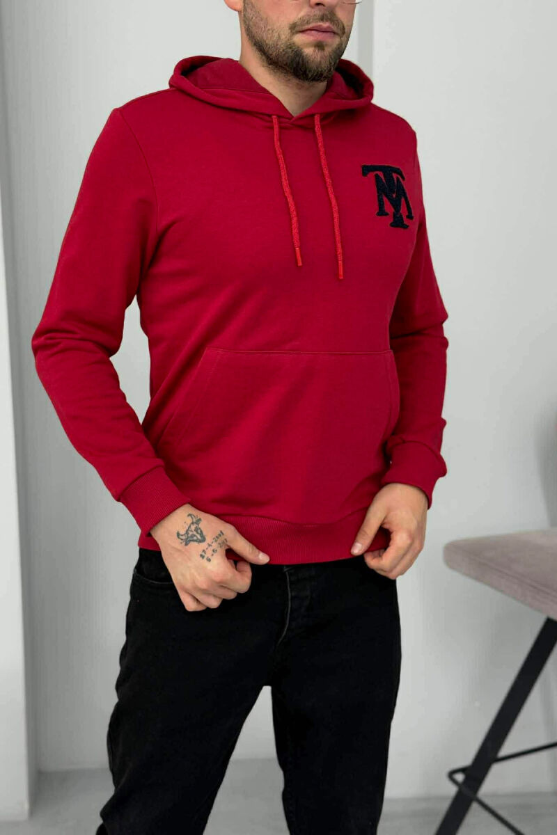 ONE COLOR FRONT LOGO SIMPLE MEN HOODIE RED/E KUQE - 2