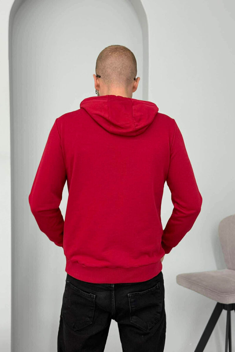 ONE COLOR FRONT LOGO SIMPLE MEN HOODIE RED/E KUQE - 3