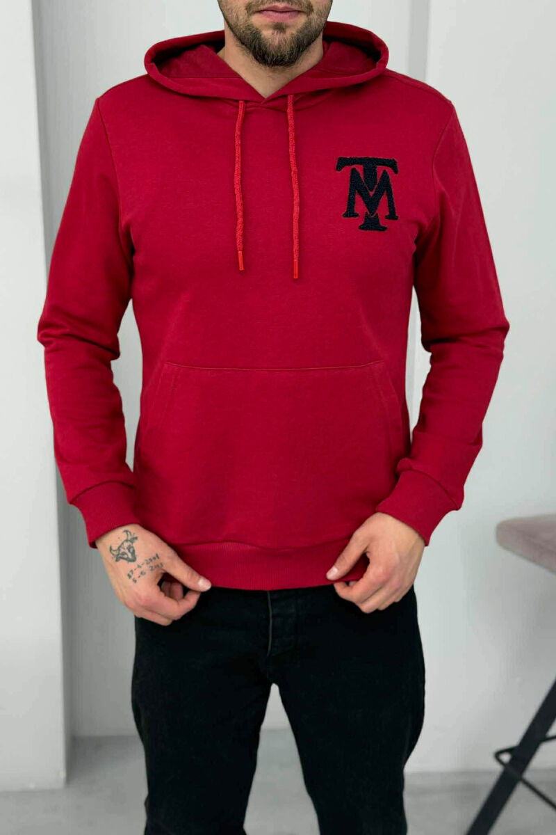 ONE COLOR FRONT LOGO SIMPLE MEN HOODIE RED/E KUQE - 4