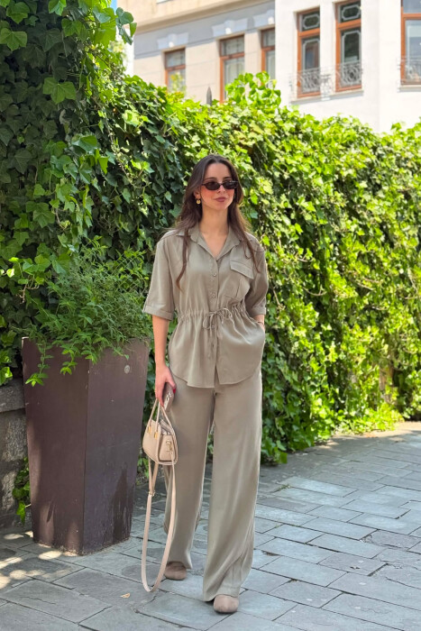 ONE COLOR FRONT POCKET SHIRT + TROUSERS WOMAN SET MINT/MENTE 