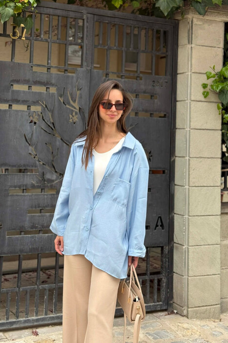ONE COLOR FRONT POCKET WOMAN SHIRT BABY BLUE/BLU BY 