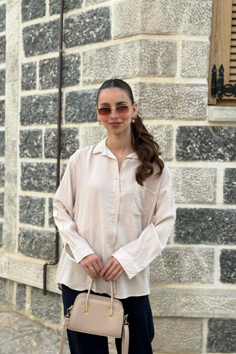 ONE COLOR FRONT POCKET WOMAN SHIRT BEIGE/BEZHE - 1