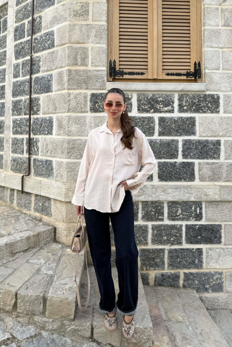 ONE COLOR FRONT POCKET WOMAN SHIRT BEIGE/BEZHE - 2