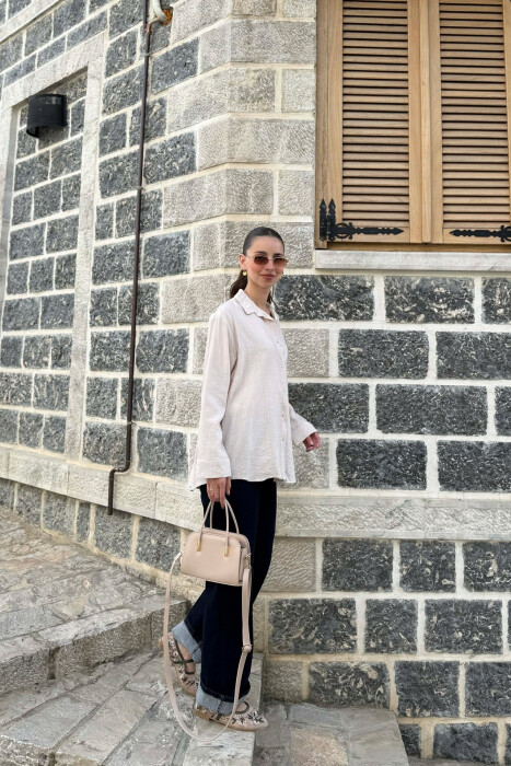 ONE COLOR FRONT POCKET WOMAN SHIRT BEIGE/BEZHE - 3