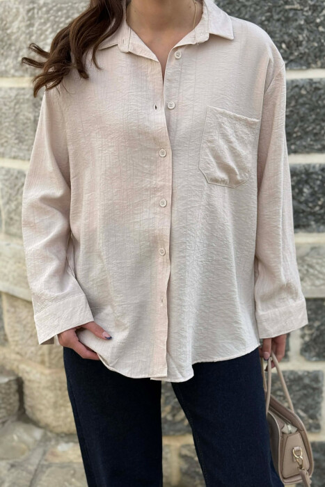 ONE COLOR FRONT POCKET WOMAN SHIRT BEIGE/BEZHE - 5