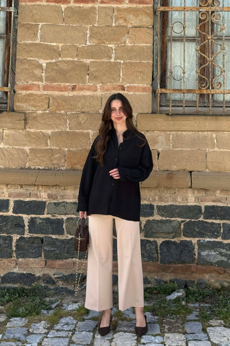 ONE COLOR FRONT POCKET WOMAN SHIRT BLACK/ E ZEZE 