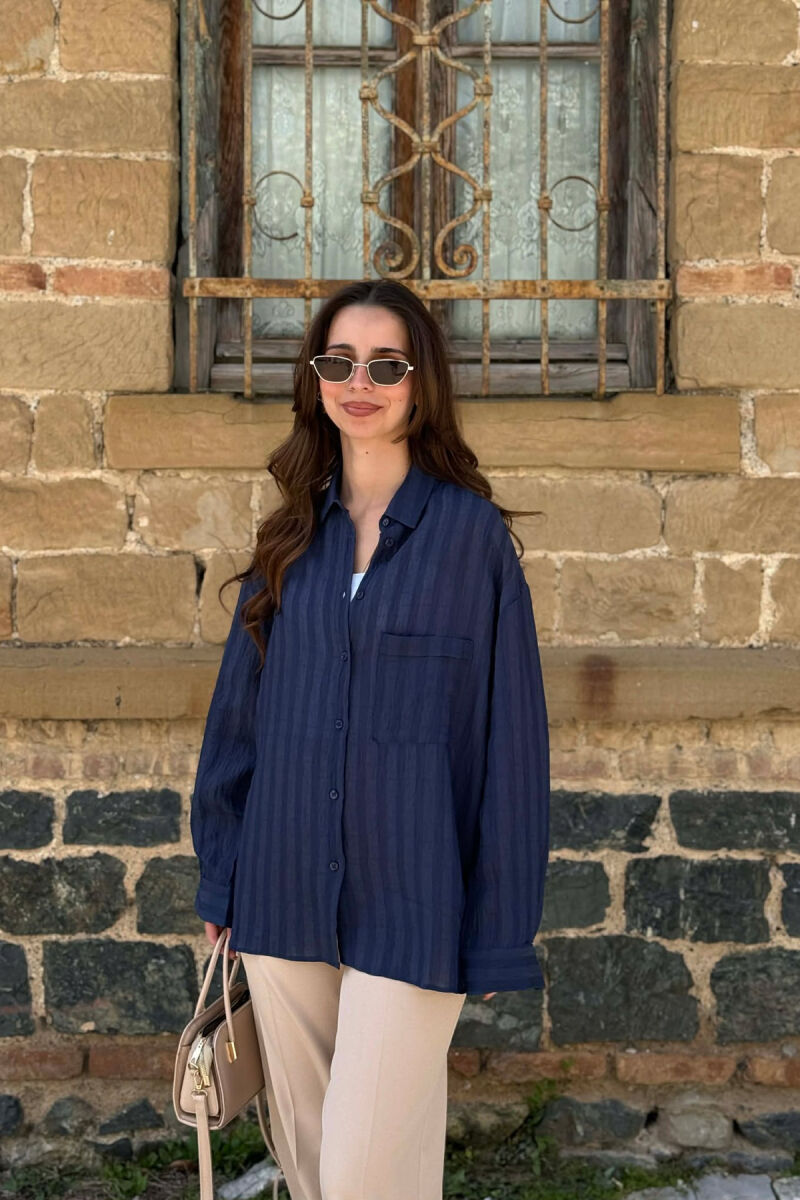 ONE COLOR FRONT POCKET WOMAN SHIRT BLUE/BLU - 1