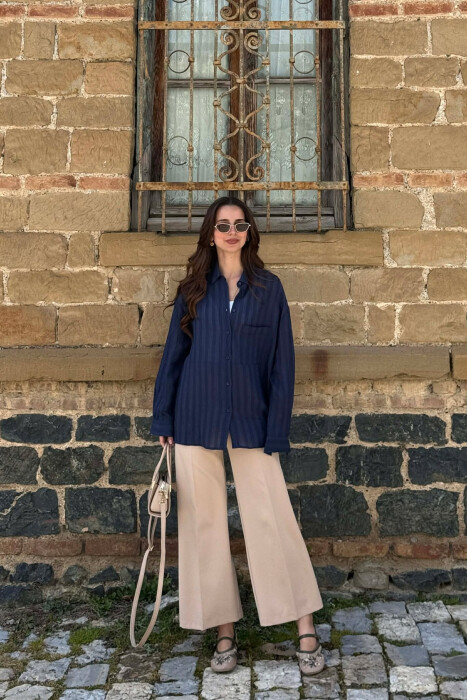 ONE COLOR FRONT POCKET WOMAN SHIRT BLUE/BLU - 4