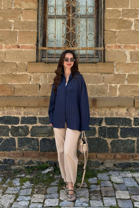 ONE COLOR FRONT POCKET WOMAN SHIRT BLUE/BLU - 5