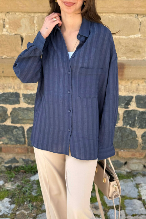 ONE COLOR FRONT POCKET WOMAN SHIRT BLUE/BLU - 6