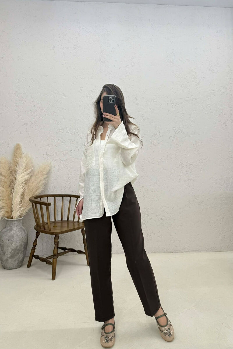ONE COLOR FRONT POCKET WOMAN SHIRT CREAM/KREM - 2