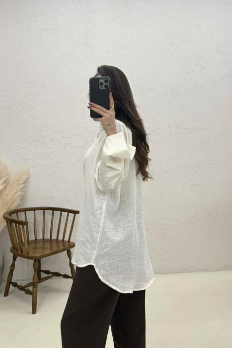 ONE COLOR FRONT POCKET WOMAN SHIRT CREAM/KREM - 5