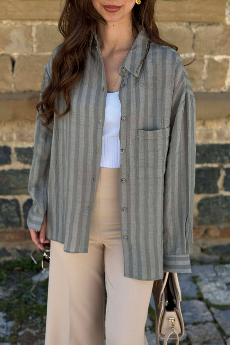 ONE COLOR FRONT POCKET WOMAN SHIRT LIGHT GREEN/JEZB - 2