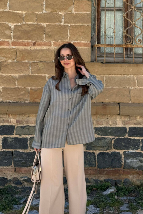 ONE COLOR FRONT POCKET WOMAN SHIRT LIGHT GREEN/JEZB - 4