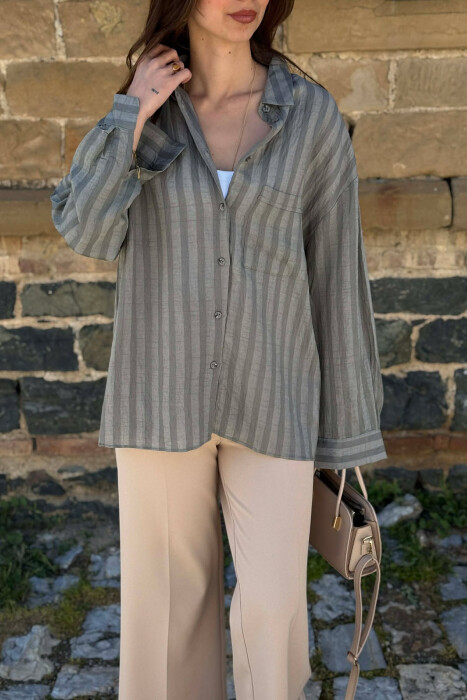 ONE COLOR FRONT POCKET WOMAN SHIRT LIGHT GREEN/JEZB - 8