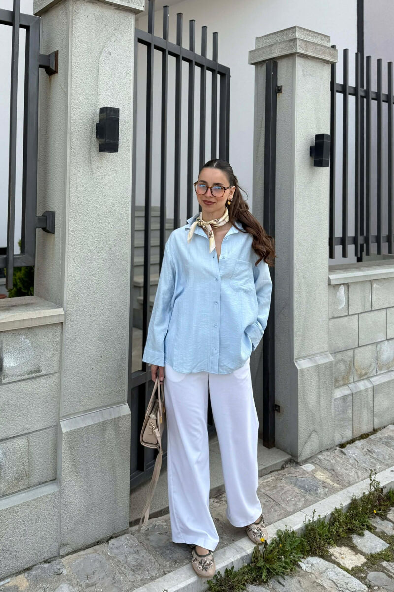 ONE COLOR FRONT POCKET WOMAN SHIRT LIGHTBLUE/BZ - 2