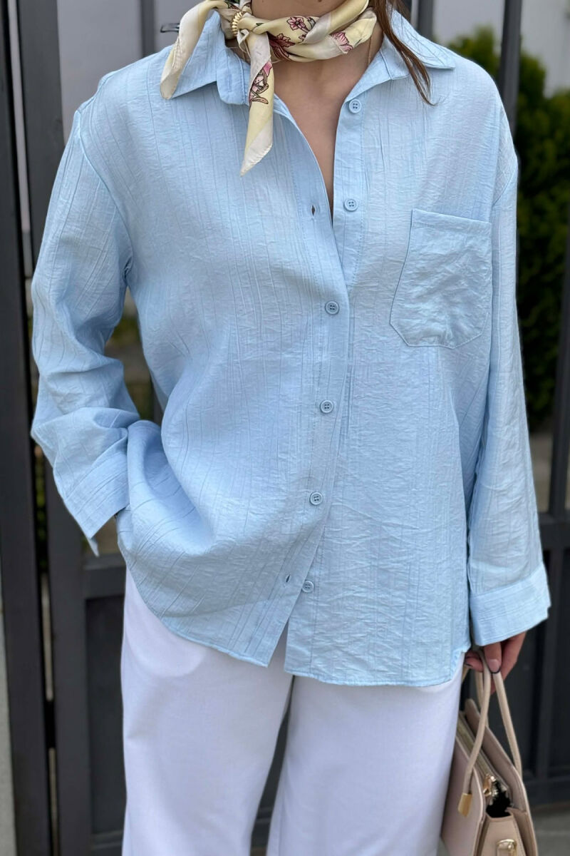 ONE COLOR FRONT POCKET WOMAN SHIRT LIGHTBLUE/BZ - 5