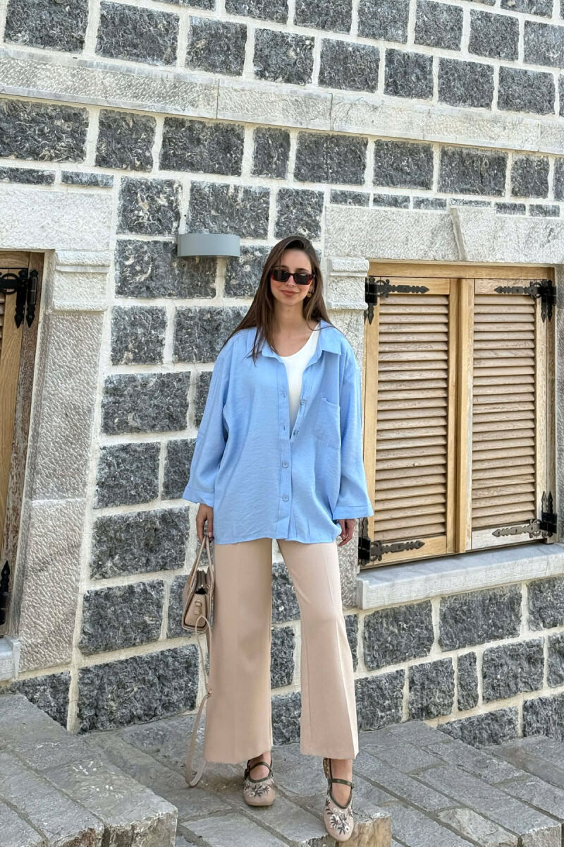 ONE COLOR FRONT POCKET WOMAN SHIRT LIGHTBLUE/BZ - 1