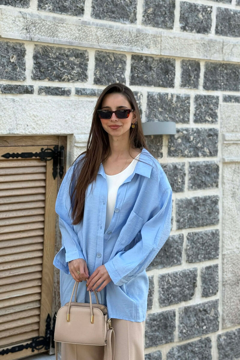 ONE COLOR FRONT POCKET WOMAN SHIRT LIGHTBLUE/BZ - 2