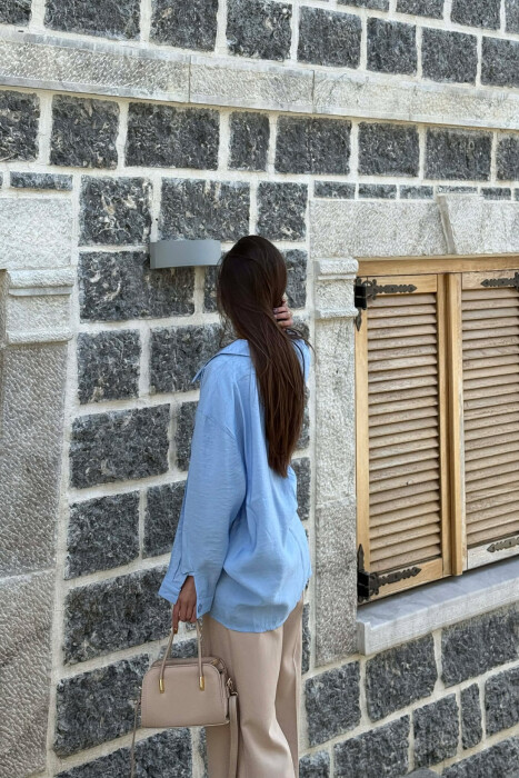 ONE COLOR FRONT POCKET WOMAN SHIRT LIGHTBLUE/BZ - 3