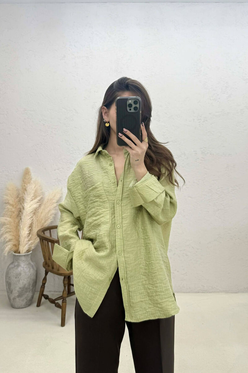 ONE COLOR FRONT POCKET WOMAN SHIRT MINT/MENTE - 1