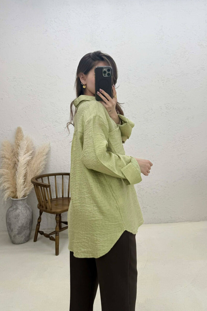 ONE COLOR FRONT POCKET WOMAN SHIRT MINT/MENTE - 3