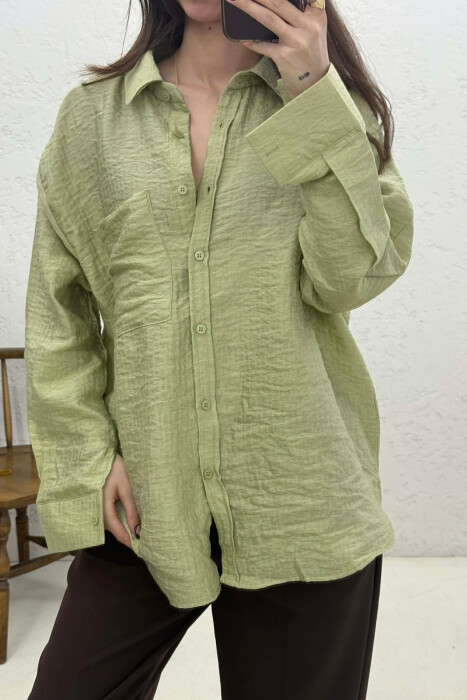 ONE COLOR FRONT POCKET WOMAN SHIRT MINT/MENTE - 4