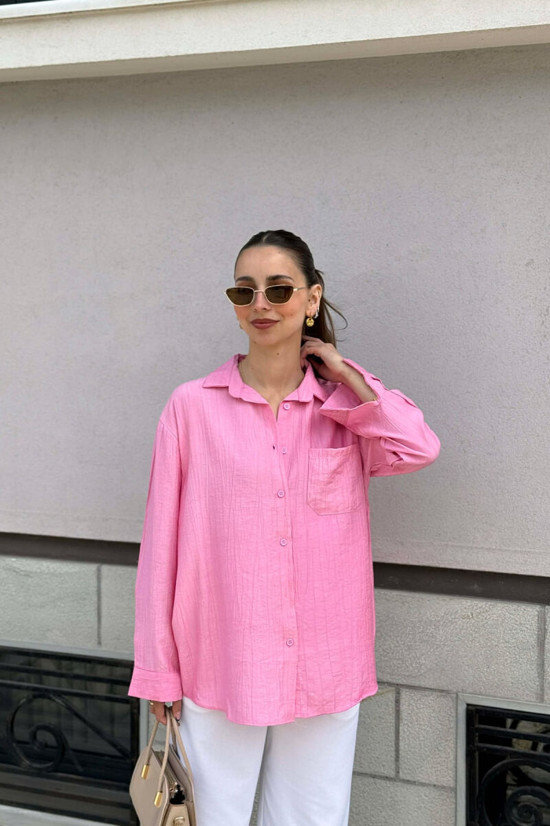 ONE COLOR FRONT POCKET WOMAN SHIRT PINK/ROZE - 1
