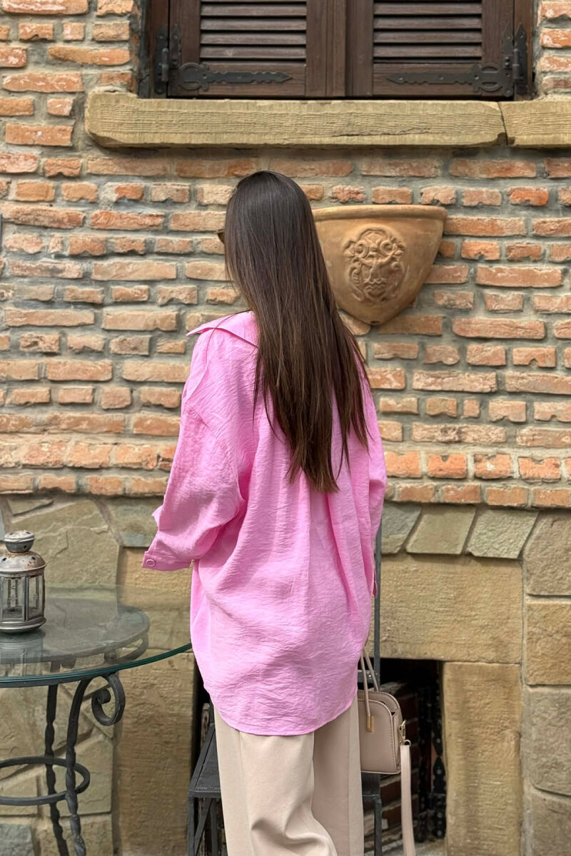 ONE COLOR FRONT POCKET WOMAN SHIRT PINK/ROZE - 2