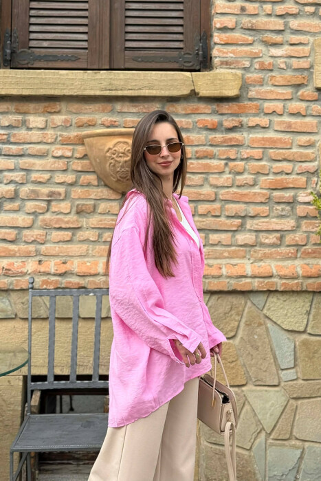 ONE COLOR FRONT POCKET WOMAN SHIRT PINK/ROZE - 4