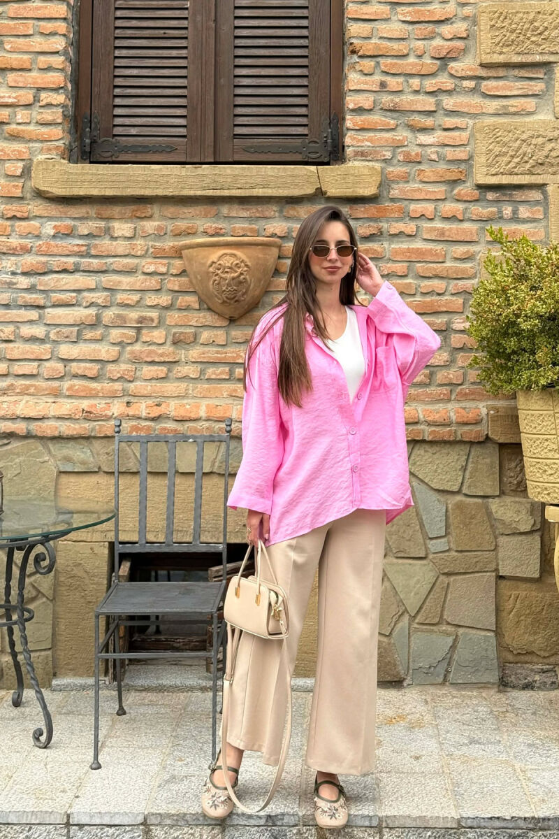 ONE COLOR FRONT POCKET WOMAN SHIRT PINK/ROZE - 5