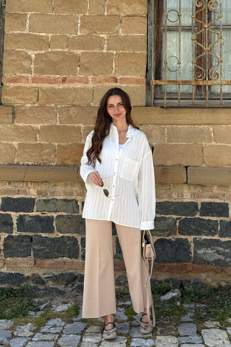 ONE COLOR FRONT POCKET WOMAN SHIRT WHITE-E BARDHE - 1